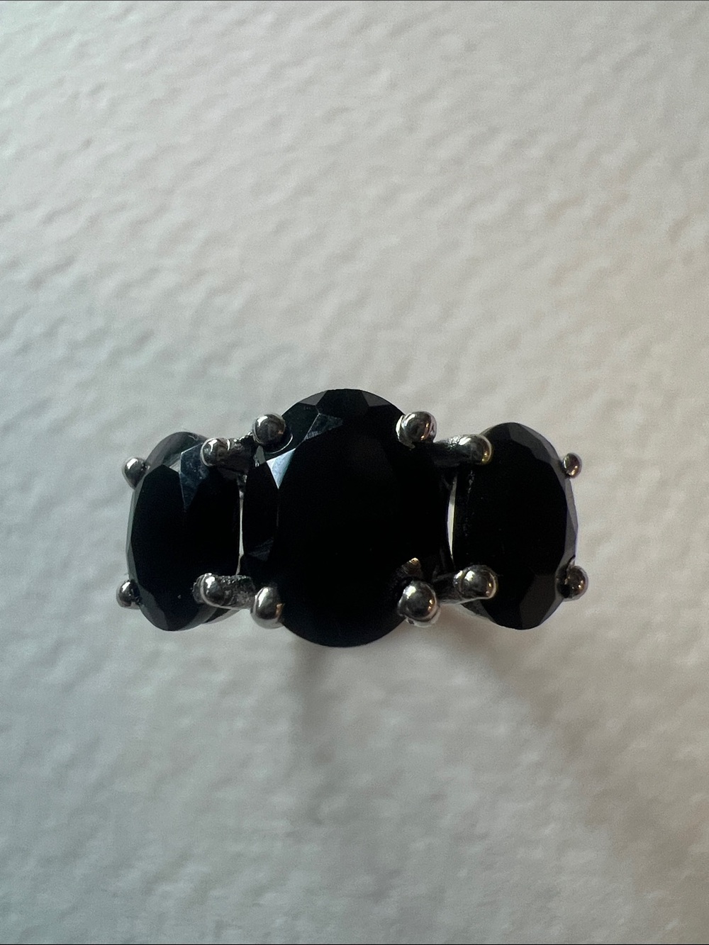 Sterling Silver Black Stone Three-Stone Ring - Picture 3 of 5
